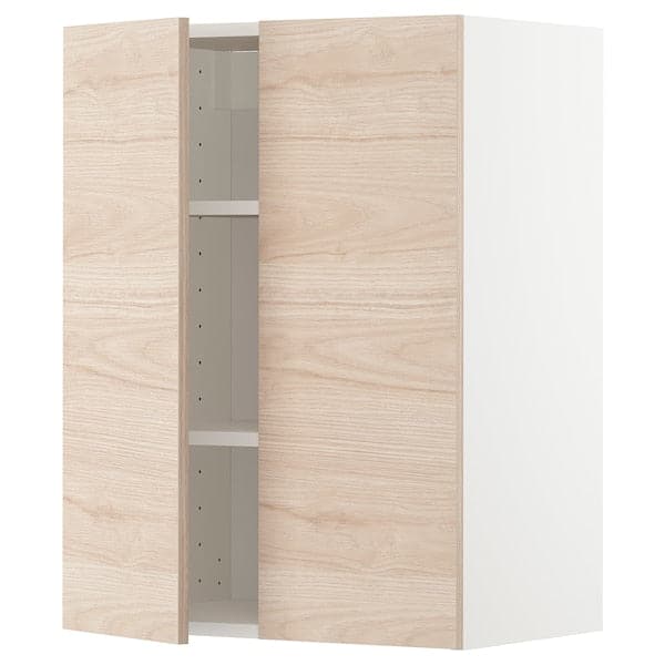 Ikea METOD - Wall cabinet with shelves/2 doors, white/Askersund light ash effect, 60x80 cm