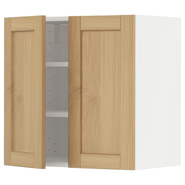 Ikea METOD - Wall cabinet with shelves/2 doors, white/Forsbacka oak, 60x60 cm