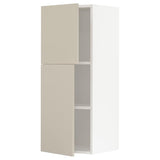 METOD wall cabinet with shelves/2 doors, white/Havstorp beige, 40x100 cm