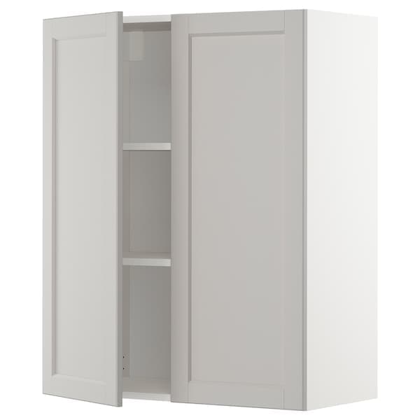 Ikea METOD - Wall cabinet with shelves/2 doors, white/Lerhyttan light grey, 80x100 cm
