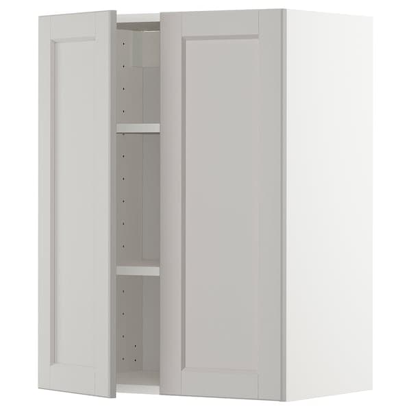 Ikea METOD - Wall cabinet with shelves/2 doors, white/Lerhyttan light grey, 60x80 cm