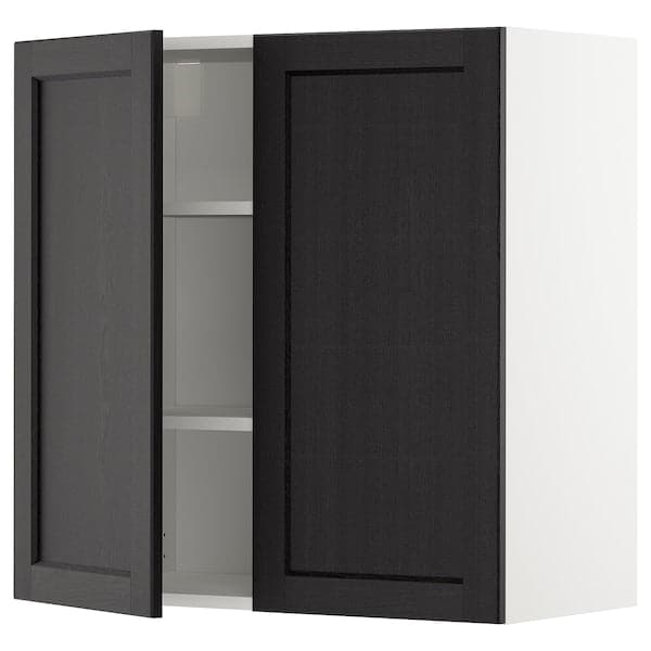 Ikea METOD - Wall cabinet with shelves/2 doors, white/Lerhyttan black stained, 80x80 cm