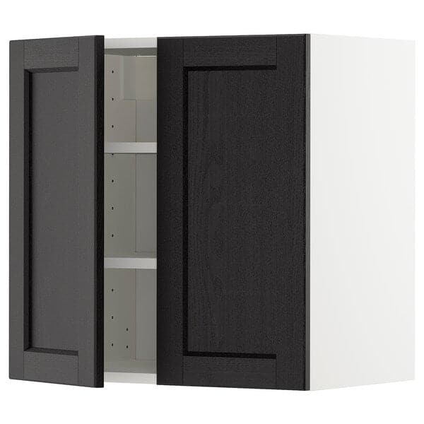 Ikea METOD - Wall cabinet with shelves/2 doors, white/Lerhyttan black stained, 60x60 cm