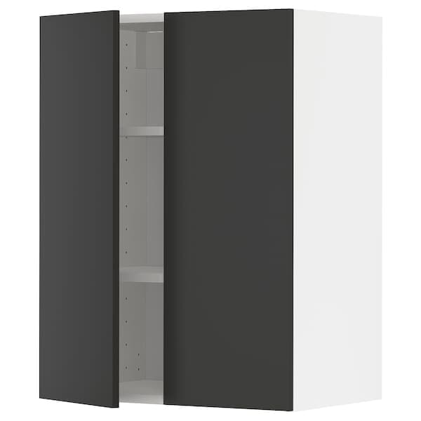 Ikea METOD - Wall cabinet with shelves/2 doors, white/Nickebo matt anthracite, 60x80 cm