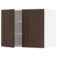 METOD wall cabinet with shelves/2 doors, white/Sinarp brown, 80x60 cm