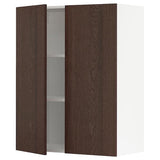 METOD wall cabinet with shelves/2 doors, white/Sinarp brown, 80x100 cm