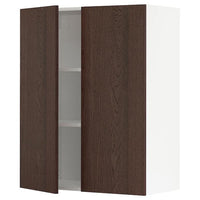 METOD wall cabinet with shelves/2 doors, white/Sinarp brown, 80x100 cm
