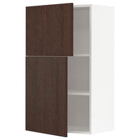 METOD wall cabinet with shelves/2 doors, white/Sinarp brown, 60x100 cm