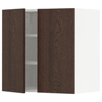 METOD wall cabinet with shelves/2 doors, white/Sinarp brown, 60x60 cm