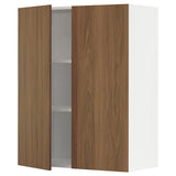 METOD wall cabinet with shelves/2 doors, white/Tistorp brown walnut effect, 80x100 cm
