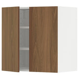 METOD wall cabinet with shelves/2 doors, white/Tistorp brown walnut effect, 60x60 cm