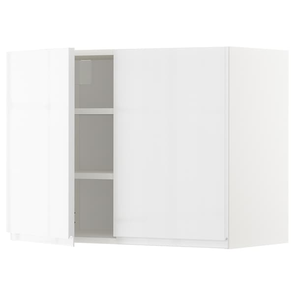METOD - Wall cabinet with shelves/2 doors, white/Voxtorp high-gloss/white, 80x60 cm - best price from Maltashopper.com 79456148