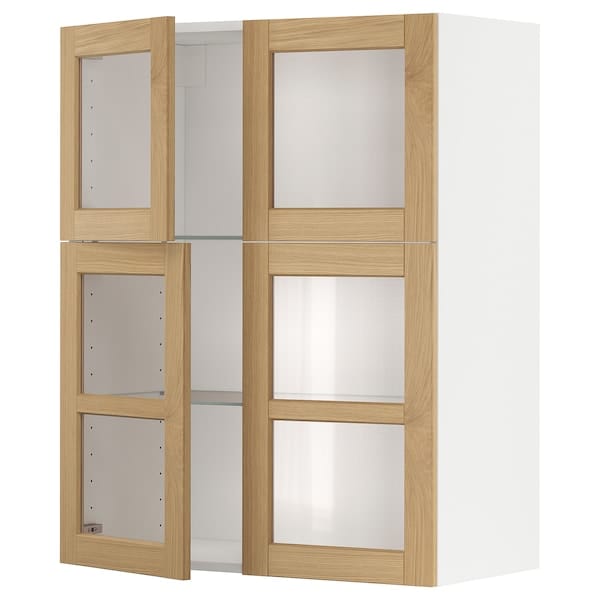 Ikea METOD - Wall cabinet w shelves/4 glass drs, white/Forsbacka oak, 80x100 cm