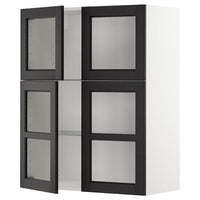 METOD wall cabinet w shelves/4 glass drs, white/Lerhyttan black stained, 80x100 cm