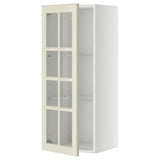 METOD wall cabinet w shelves/glass door, white/Bodbyn off-white, 40x100 cm
