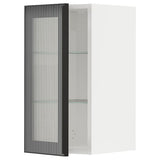 METOD wall cabinet w shelves/glass door, white/Hejsta anthracite reeded glass, 30x60 cm