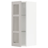 METOD wall cabinet w shelves/glass door, white/Lerhyttan light grey, 30x80 cm