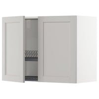 METOD wall cabinet w dish drainer/2 doors, white/Lerhyttan light grey, 80x60 cm