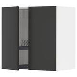 METOD wall cabinet w dish drainer/2 doors, white/Nickebo matt anthracite, 60x60 cm