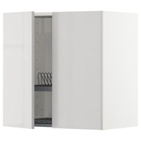 METOD wall cabinet w dish drainer/2 doors, white/Ringhult light grey, 60x60 cm