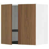 METOD wall cabinet w dish drainer/2 doors, white/Tistorp brown walnut effect, 60x60 cm