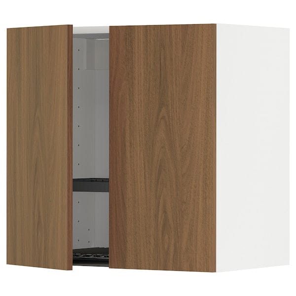 Ikea METOD - Wall unit with dish rack/2 doors, white/brown walnut effect,60x60 cm