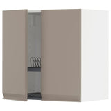 METOD wall cabinet w dish drainer/2 doors, white/Upplöv matt dark beige, 60x60 cm