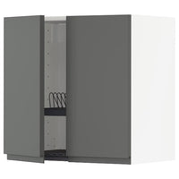 METOD wall cabinet w dish drainer/2 doors, white/Voxtorp dark grey, 60x60 cm