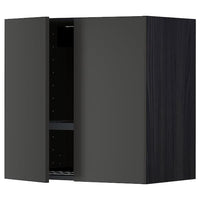 METOD wall cabinet w dish drainer/2 doors, black/Nickebo matt anthracite, 60.0x60.0x38.6 cm