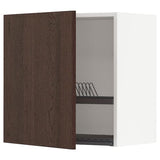 METOD wall cabinet with dish drainer, white/Sinarp brown, 60x60 cm