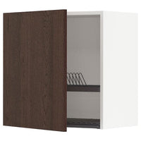 METOD wall cabinet with dish drainer, white/Sinarp brown, 60x60 cm