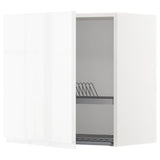 METOD wall cabinet with dish drainer, white/Voxtorp high-gloss/white, 60x60 cm