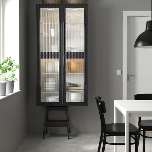 Ikea METOD - Wall cab horiz 2 gls drs w push-op, white/Hejsta anthracite reeded glass, 80x80 cm