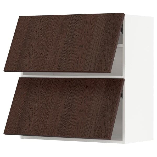 Ikea METOD - Wall cabinet horizontal w 2 doors, white/Sinarp brown , 80x80 cm