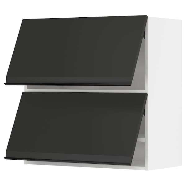 Ikea METOD - Wall cabinet horizontal w 2 doors, white/Upplöv matt anthracite , 80x80 cm