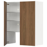 METOD wall cb f extr hood w shlf/door, white/Tistorp brown walnut effect, 80x100 cm