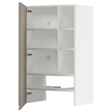 METOD wall cb f extr hood w shlf/door, white/Upplöv matt dark beige, 60x100 cm