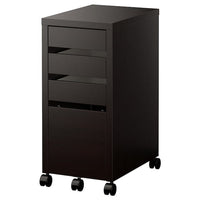 MICKE drawer unit with drop-file storage, black-brown, 35x75 cm