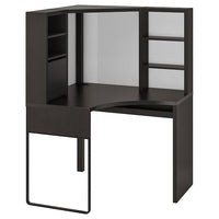 MICKE corner workstation, black-brown, 100x142 cm