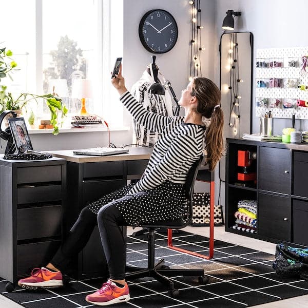 MICKE - Desk, anthracite/red, 105x50 cm - best price from Maltashopper.com 80489850