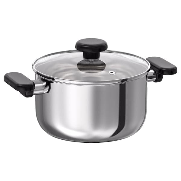MIDDAGSMAT - Pot with lid, clear glass/stainless steel, 3 l - best price from Maltashopper.com 20463711