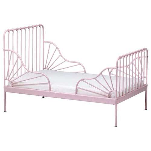 MINNEN - Ext bed frame with slatted bed base, light pink, 80x200 cm