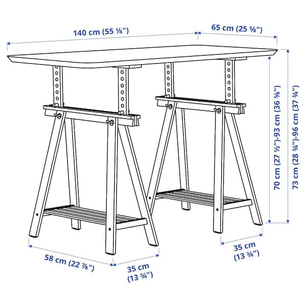 MITTBACK - Trestle, white solid wood, 58x70/93 cm - best price from Maltashopper.com 70470993
