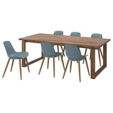 MÖRBYLÅNGA / GRÖNSTA table and 6 chairs, oak veneer brown stained/grey-turquoise, 220x100 cm