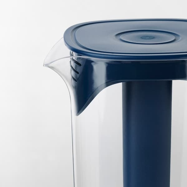 Ikea MOPPA - Jug with lid, dark blue/transparent, 1.7 l