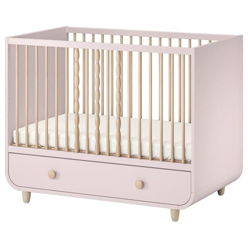 MYLLRA Cot with drawer - pale pink 60x120 cm