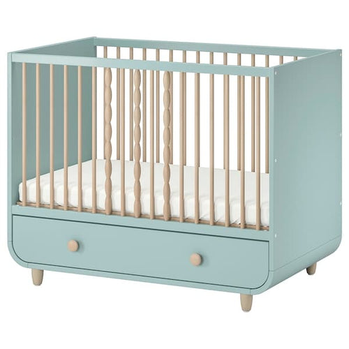 MYLLRA Cot with drawer - light turquoise 60x120 cm
