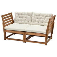 NÄMMARÖ - 2-seater sectional sofa, outdoor, armrests mordant light brown/Kuddarna beige , - best price from Maltashopper.com 89491189