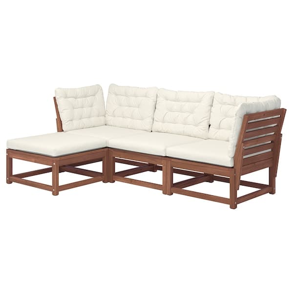 NÄMMARÖ - 3-seater sectional sofa, outdoor, with mordanted footstool light brown/Kuddarna beige , - best price from Maltashopper.com 59526152