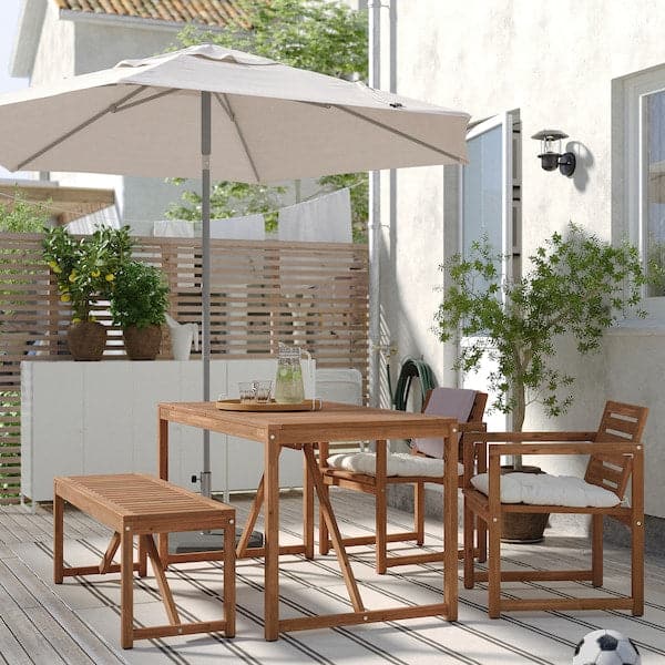 NÄMMARÖ - Garden table+2 chairs+bench, mordant light brown/Kuddarna beige , - best price from Maltashopper.com 09491211